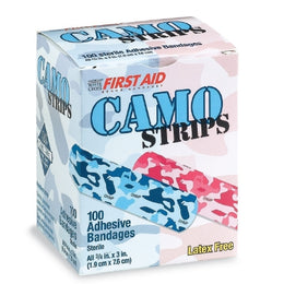 SmileMakers Adhesive Strip American® White Cross Stat Strip® 3/4 X 3 Inch Plastic Rectangle Kid Design (Pink and Blue Camo) Sterile - Box of 100 - BAN90-BX