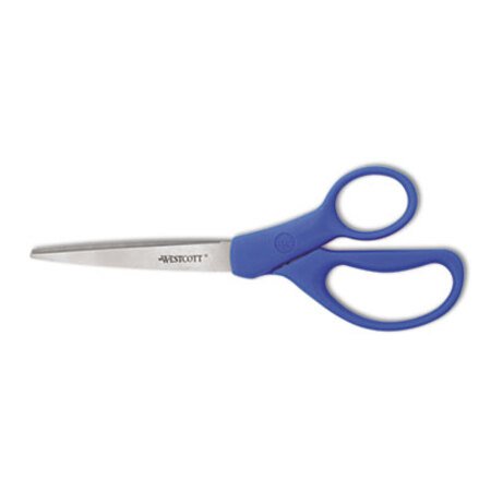Westcott® Preferred Line Stainless Steel Scissors, 8" Long, 3.5" Cut Length, Blue Straight Handle - Each - ACM-41218-EA