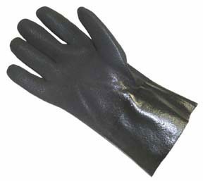 Fisher Scientific Chemical Protection Glove Fisherbrand™ One Size Fits Most PVC / Jersey Black 12 Inch Gauntlet Cuff NonSterile - Box of 12 - 19046385-BX