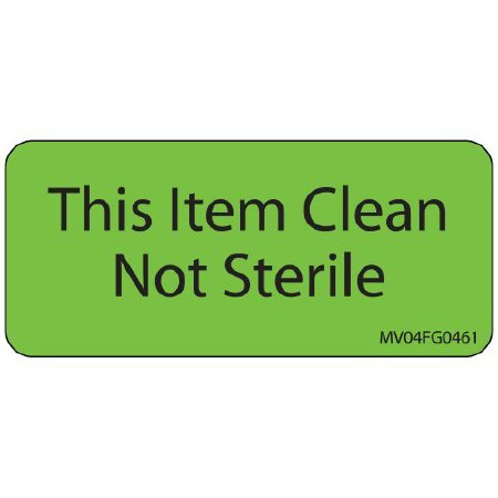 Precision Dynamics Pre-Printed Label MedVision® Advisory Label Green Paper This Item Clean Not Sterile Black Alert Label 1 X 2-1/4 Inch - Roll of 1 - MV04FG0461-RL