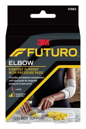 3M Elbow Support with Pressure Pads 3M™ Futuro™ Large Pull-On / Hook and Loop Strap Closure Sleeve Left or Right Elbow 11 to 12 Inch Elbow Circumference Gray - Case of 12 - 47863ENR-CS