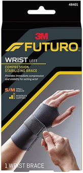 3M Wrist Brace Futuro™ Compression Stabilizing Low Profile Aluminum / Nylon / Polyester / Polyethylene / Spandex / Silicone Left Hand Black Small / Medium - Case of 12 - 48401ENR-CS