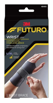 3M Wrist Brace Futuro™ Compression Stabilizing Low Profile Aluminum / Nylon / Polyester / Polyethylene / Spandex / Silicone Left Hand Black Large / X-Large - Case of 12 - 48403ENR-CS
