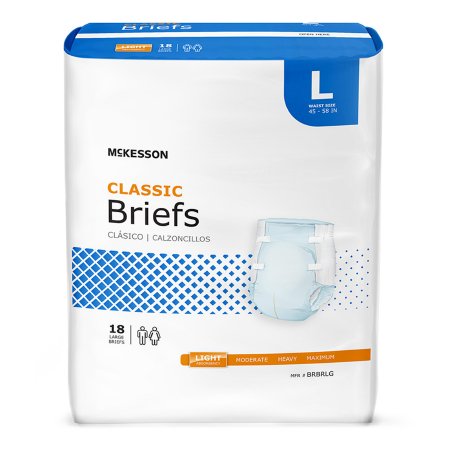 McKesson Unisex Adult Incontinence Brief McKesson Classic Large Disposable Light Absorbency - Bag of 18 - BRBRLG-BG