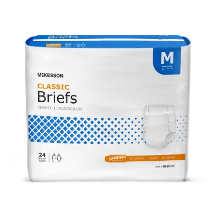 McKesson Unisex Adult Incontinence Brief McKesson Classic Medium Disposable Light Absorbency - Bag of 24 - BRBRMD-BG
