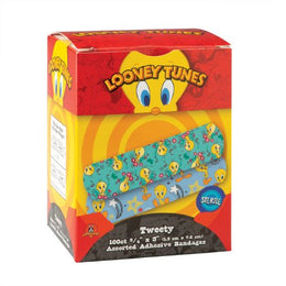 SmileMakers Adhesive Strip Looney Tunes™ 3/4 X 3 Inch Plastic Rectangle Kid Design (Tweety Red / Blue) Sterile - Box of 100 - BAN94-BX