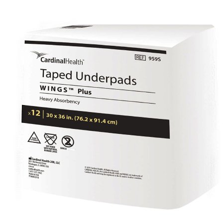 Cardinal Disposable Underpad Wings™ Specialty 30 X 36 Inch Fluff / Polymer Heavy Absorbency - Bag of 12 - 959S-BG