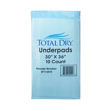 Secure Personal Care Products Disposable Underpad TotalDry™ 30 X 36 Inch Fluff / Polymer Heavy Absorbency - Bag of 10 - SP115410-BG