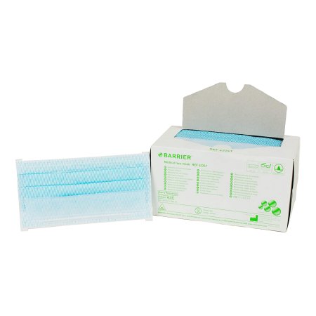 Molnlycke Surgical Mask Barrier® Extra Protection Anti-fog Pleated Earloops One Size Fits Most Blue NonSterile Not Rated Adult - Case of 500 - 42241-CS