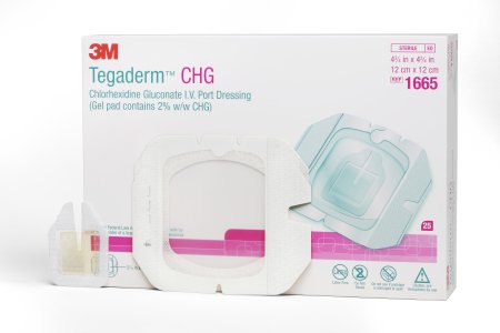 3M I.V. Dressing with CHG 3M™ Tegaderm™ CHG (Chlorhexidine Gluconate) / Film 4-3/4 X 4-3/4 Inch Sterile - Box of 25 - 1665-BX