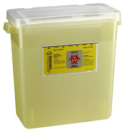 Bemis Healthcare Sharps Container Bemis™ Sentinel Translucent Yellow Base 13-1/2 H X 13-7/8 L X 6-7/8 W Horizontal Entry 3 Gallon - Case of 12 - 303040-CS