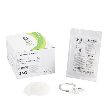 KORU Medical Systems Sub-Q Infusion Set HIgH-Flo™2 2 X 24 Gauge 9 mm 24 Inch Tubing Without Port - Box of 10 - RMS22409-BX
