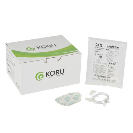 KORU Medical Systems Sub-Q Infusion Set HIgH-Flo™2 2 X 24 Gauge 12 mm 24 Inch Tubing Without Port - Box of 10 - RMS22412-BX
