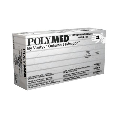 Ventyv Exam Glove Polymed® X-Large NonSterile Latex Standard Cuff Length Fully Textured Ivory Not Rated - Box of 90 - PM105-BX