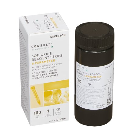 McKesson Reagent Test Strip McKesson Consult™ Blood, Glucose, Leukocytes, Nitrite, pH, Protein For McKesson CONSULT® 120 Ultra Urine Analyzer (MFR # 121-120) 100 per Bottle - VL/100 - 121-6OB-VL