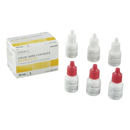 McKesson Urine Chemistry Liquid Urine Dipstick Control Solution, 2 Levels McKesson Consult™ Analyte Testing Positive Level / Negative Level 3 X 10 mL - Box of 6 - 121-011-BX