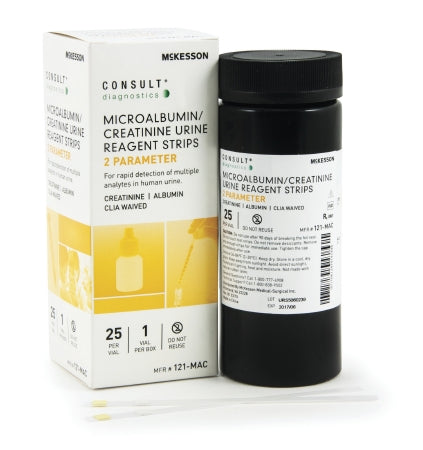 McKesson Reagent Test Strip McKesson Consult™ Albumin, Creatinine For McKesson CONSULT® 120 Ultra Urine Analyzer (MFR # 121-120) 25 per Bottle - VL/25 - 121-MAC-VL