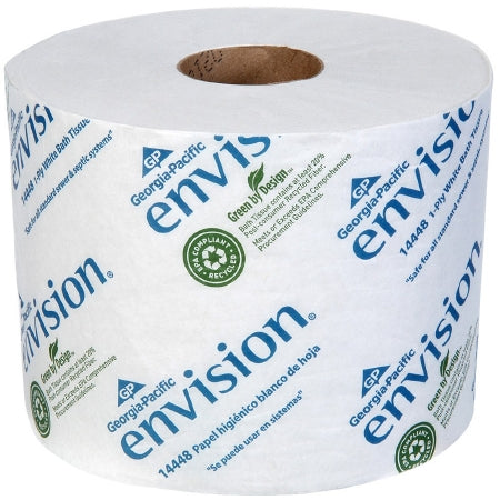 Georgia Pacific Toilet Tissue envision® White 1-Ply Standard Size Cored Roll 1500 Sheets 3-9/10 X 4 Inch - Case of 48 - 14448/01-CS