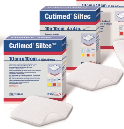 BSN Medical Foam Dressing Cutimed® Siltec Plus 4 X 4 Inch Without Border Film Backing Silicone Face Square Sterile - Box of 10 - 7328801-BX