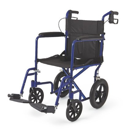 Medline Transport Chair Aluminum Frame 300 lbs. Weight Capacity Full Length / Permanent Arm Red Upholstery - Each - MDS808210ARE-EA