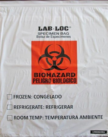 Elkay Plastics Specimen Transport Bag with Document Pouch Lab-Loc® 20 X 24 Inch Zip Closure Biohazard Symbol / Storage Instructions NonSterile - Case of 100 - LABZ2024BW-CS