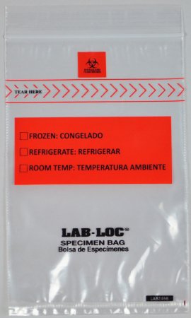 Elkay Plastics Specimen Transport Bag with Document Pouch Lab-Loc® 4 X 6 Inch Zip Closure Biohazard Symbol / Storage Instructions NonSterile - Case of 1000 - LABZ46B-CS