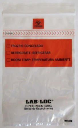 Elkay Plastics Specimen Transport Bag with Document Pouch Lab-Loc® 6 X 9 Inch Zip Closure Biohazard Symbol / Storage Instructions NonSterile - Pack of 100 - LABZ69B-PK