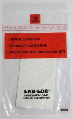 Elkay Plastics Specimen Transport Bag with Document Pouch and Absorbent Pad Lab-Loc® 6 X 9 Inch Zip Closure Biohazard Symbol / Storage Instructions NonSterile - Pack of 100 - LABZ69BA-PK