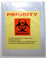 Elkay Plastics Specimen Transport Bag with Document Pouch Lab-Loc® 12 X 15 Inch Zip Closure PRIORITY / Biohazard Symbol / Storage Instructions NonSterile - Pack of 100 - LAB21215YT-PK