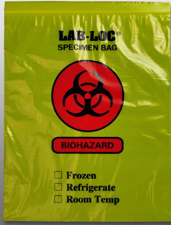 Elkay Plastics Specimen Transport Bag Lab-Loc® 12 X 15 Inch Zip Closure Biohazard Symbol / Storage Instructions NonSterile - Case of 1000 - LAB221215YE-CS
