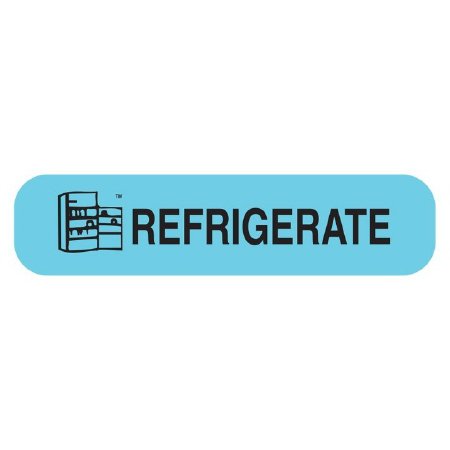 Apothecary Products Pre-Printed Label Apothecary Products® Auxiliary Label Blue Paper Refrigerate Black Temperature Control 3/8 X 1-9/16 Inch - Box of 1000 - 41017-BX