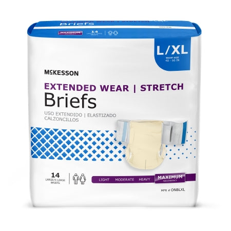McKesson Unisex Adult Incontinence Brief McKesson Extended Wear Large / X-Large Disposable Heavy Absorbency - Bag of 14 - ONBLXL-BG