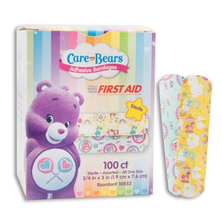 Dukal Adhesive Strip American® White Cross Stat Strip® 3/4 X 3 Inch Plastic Rectangle Kid Design (Care Bears) Sterile - Box of 100 - 10852-BX