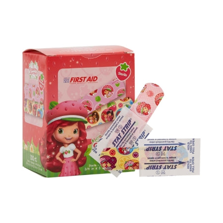 Dukal Adhesive Strip American® White Cross Stat Strip® 3/4 X 3 Inch Plastic Rectangle Kid Design (Strawberry Shortcake) Sterile - Box of 100 - 10851-BX