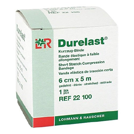 Lohmann & Rauscher Compression Bandage Durelast® 2-2/5 Inch X 5-1/2 Yard Clip Detached Closure Tan NonSterile High Compression - Case of 108 - 22100-CS