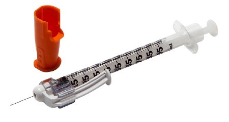 BD Safety Insulin Syringe with Needle SafetyGlide™ 0.5 mL 15/64 Inch 31 Gauge Sliding Safety Needle Regular Wall - Case of 400 - 328447-CS