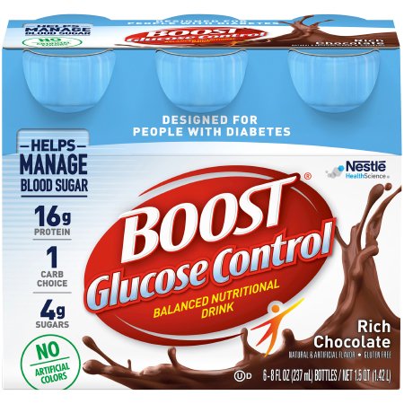 Nestle Healthcare Nutrition Oral Supplement Boost Glucose Control® Rich Chocolate Flavor Liquid 8 oz. Bottle - Case of 24 - 12109986-CS