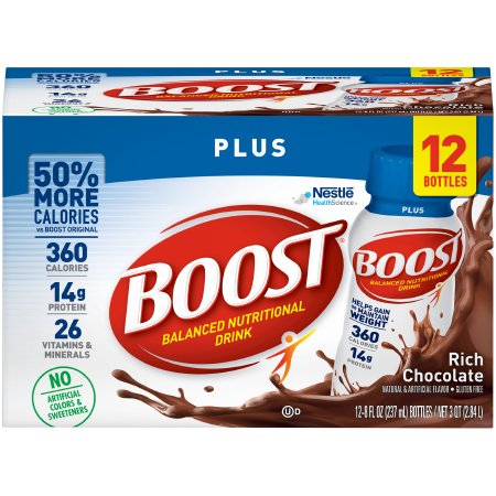 Nestle Healthcare Nutrition Oral Supplement Boost Plus® Rich Chocolate Flavor Liquid 8 oz. Bottle - Case of 24 - 00041679280911-CS