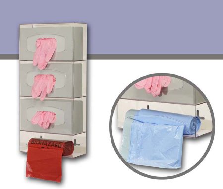 Bowman Manufacturing Protective Apparel Dispenser Glove and Bag Vertical Mounted 4-Compartment Clear 3-15/16 X 10-1/8 X 20-3/8 Inch Plastic - Each - PS004-0111-EA