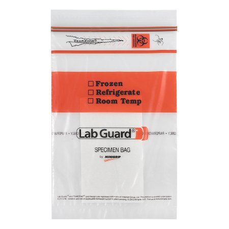 Minigrip Specimen Transport Bag with Document Pouch and Absorbent Pad Lab Guard® Double Zipper 6 X 9 Inch Zip Closure Biohazard Symbol / Storage Instructions NonSterile - Case of 1000 - SBL2AP69B-CS