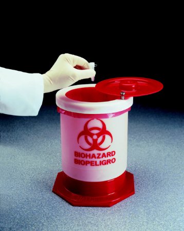 Fisher Scientific Biohazard Waste Container Thermo Scientific™ Nalgene™ White Base 11 H X 8-3/4 Diameter Inch Vertical Entry 1.5 Gallon - Each - 6370-0004-EA