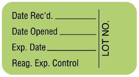 United Ad Label Pre-Printed / Write On Label Advisory Label Light Green Paper Date Rec'd.___________Date Opened___________Exp. Date___________Reag. Exp. Control Lot No. Quality Control Label 7/8 X 1-5/8 Inch - Roll of 1 - ULLR104-RL