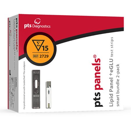 PTS Diagnostics Lipids Test Kit CardioChek® Plus Lipid + eGLU Smart Bundle™ Cardiac / Lipids / General Chemistry Glucose / HDL / LDL / Total Cholesterol / Triglycerides Whole Blood Sample 30 Tests CLIA Waived - Pack of 1 - 2729-PK