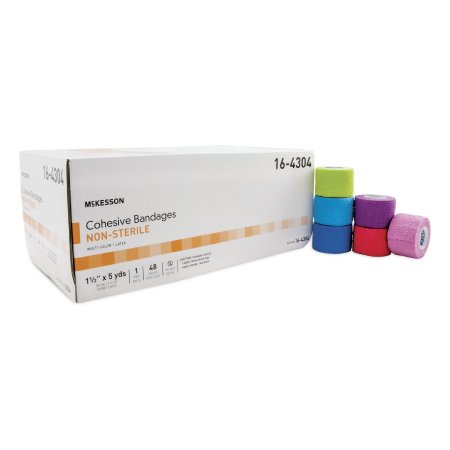 McKesson Cohesive Bandage McKesson 1-1/2 Inch X 5 Yard Self-Adherent Closure Purple / Pink / Green / Light Blue / Royal Blue / Red NonSterile Standard Compression - Case of 48 - 16-4304-CS