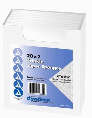 Dynarex Fluff Dressing Krinkle 6 X 6-3/4 Inch 2 per Pouch Sterile 6-Ply Rectangle - Case of 240 - 3163-CS
