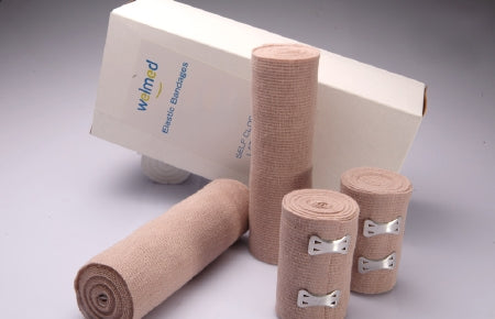 Welmed Elastic Bandage Welmed 6 Inch X 5 Yard Clip Detached Closure Tan NonSterile Standard Compression - Case of 60 - 1740-402396-CS