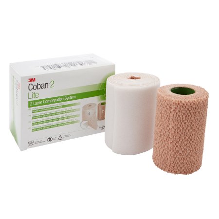 3M 2 Layer Compression Bandage System 3M™ Coban™2 Lite 4 Inch X 2-9/10 Yard / 4 Inch X 5-1/10 Yard Self-Adherent / Pull On Closure Tan / White NonSterile 25 to 30 mmHg - Case of 8 - 2794N-CS