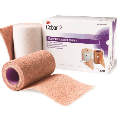 3M 2 Layer Compression Bandage System 3M™ Coban™ 2 2-9/10 Yard X 4 Inch / 4 Inch X 5-1/10 Yard Self-Adherent / Pull On Closure Tan / White NonSterile 35 to 40 mmHg - Box of 1 - 2094N-BX