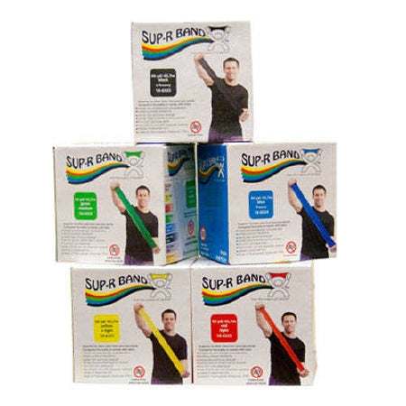 Fabrication Enterprises Exercise Resistance Band Set Sup-R Band® Twin-Pak® Yellow / Red / Green / Blue / Black 5 Inch X 50 Yard X-Light to X-Heavy Resistance - Each - 10-6338-EA