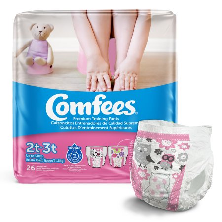Attends Healthcare Products Female Toddler Training Pants Comfees® Pull On with Tear Away Seams Size 2T to 3T Disposable Moderate Absorbency - Case of 156 - CMF-G2-CS